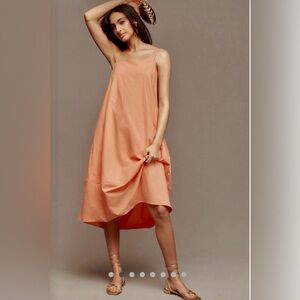 Anthropologie Self Contrast Barrel Peach Midi Dress Size S